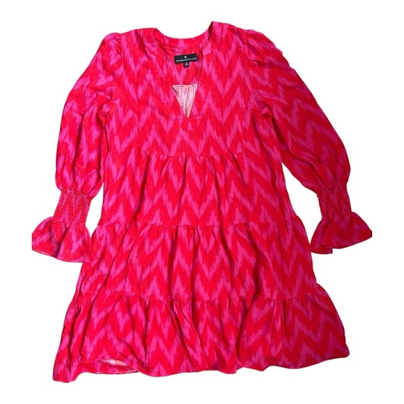 Tuckernuck Pomander Place Hot Pink Ikat Kenzo Dress Women’s Size XS Tiered - Picture 9 of 14